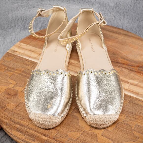 Marc Fisher Women's 8.5 Jarquis Espadrille Leather Sandal Light Gold Ankle Strap - Picture 2 of 6